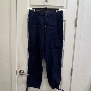 C&C California Linen Navy Cargo Jogger Pants for Women